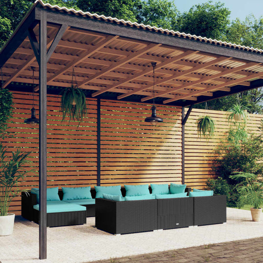10-delige Loungeset met kussens poly rattan zwart is nu te koop bij PeponiXL, paradijselijk wonen!