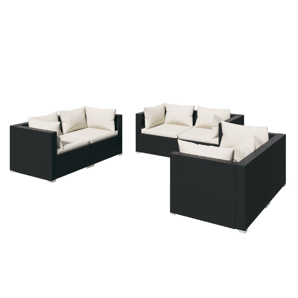 6-delige Loungeset met kussens poly rattan zwart is nu te koop bij PeponiXL, paradijselijk wonen!