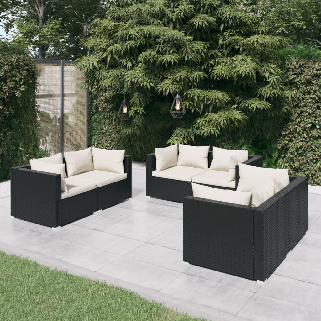 6-delige Loungeset met kussens poly rattan zwart is nu te koop bij PeponiXL, paradijselijk wonen!