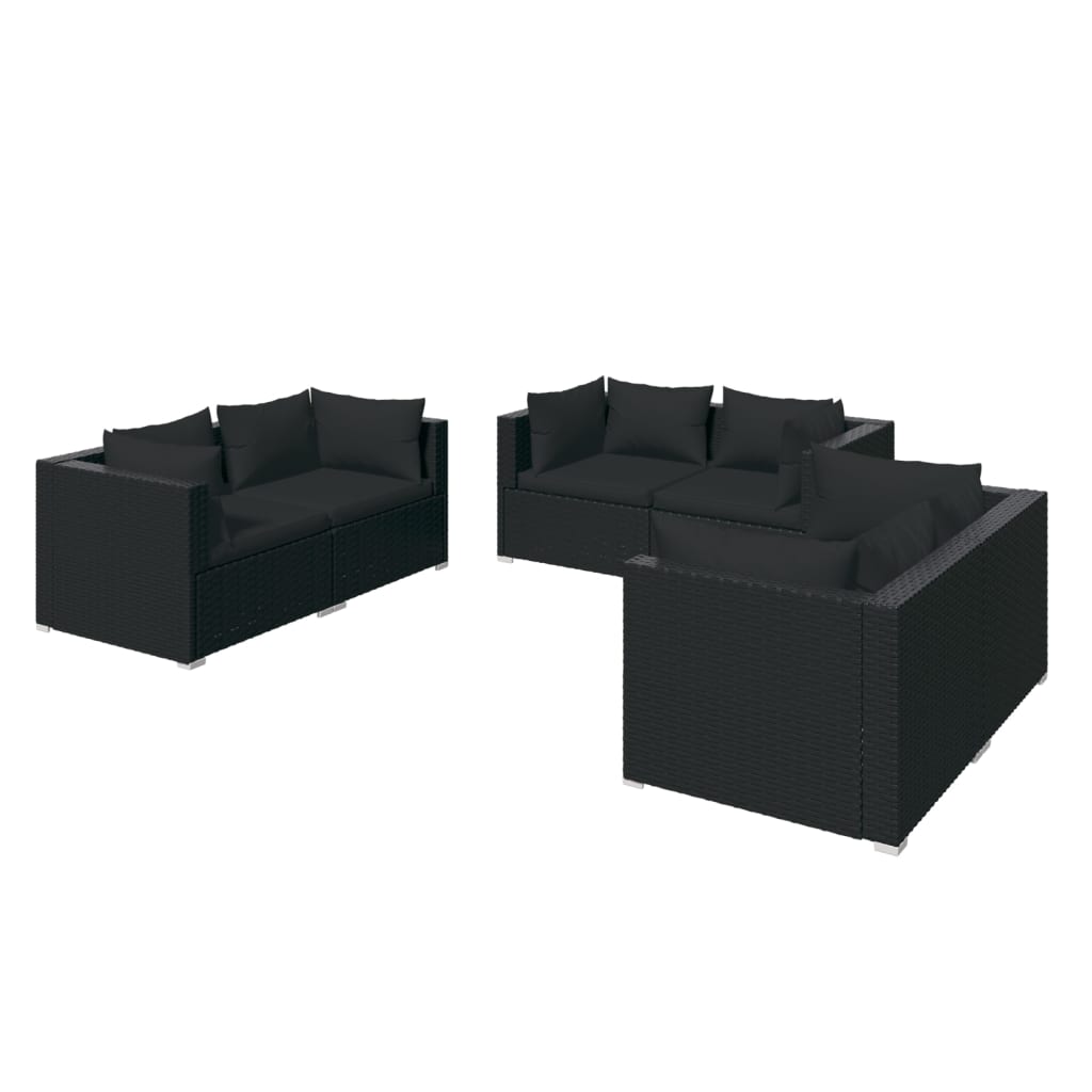 6-delige Loungeset met kussens poly rattan zwart is nu te koop bij PeponiXL, paradijselijk wonen!