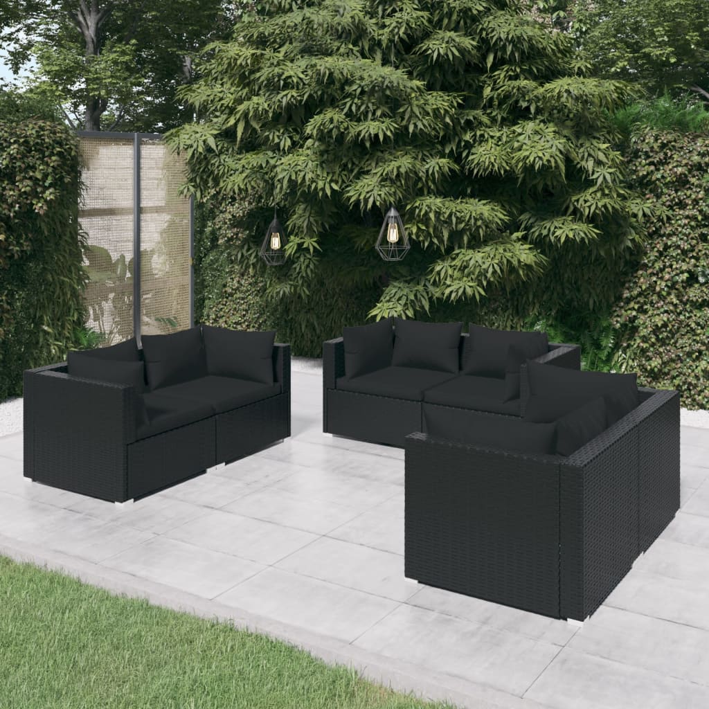 6-delige Loungeset met kussens poly rattan zwart is nu te koop bij PeponiXL, paradijselijk wonen!