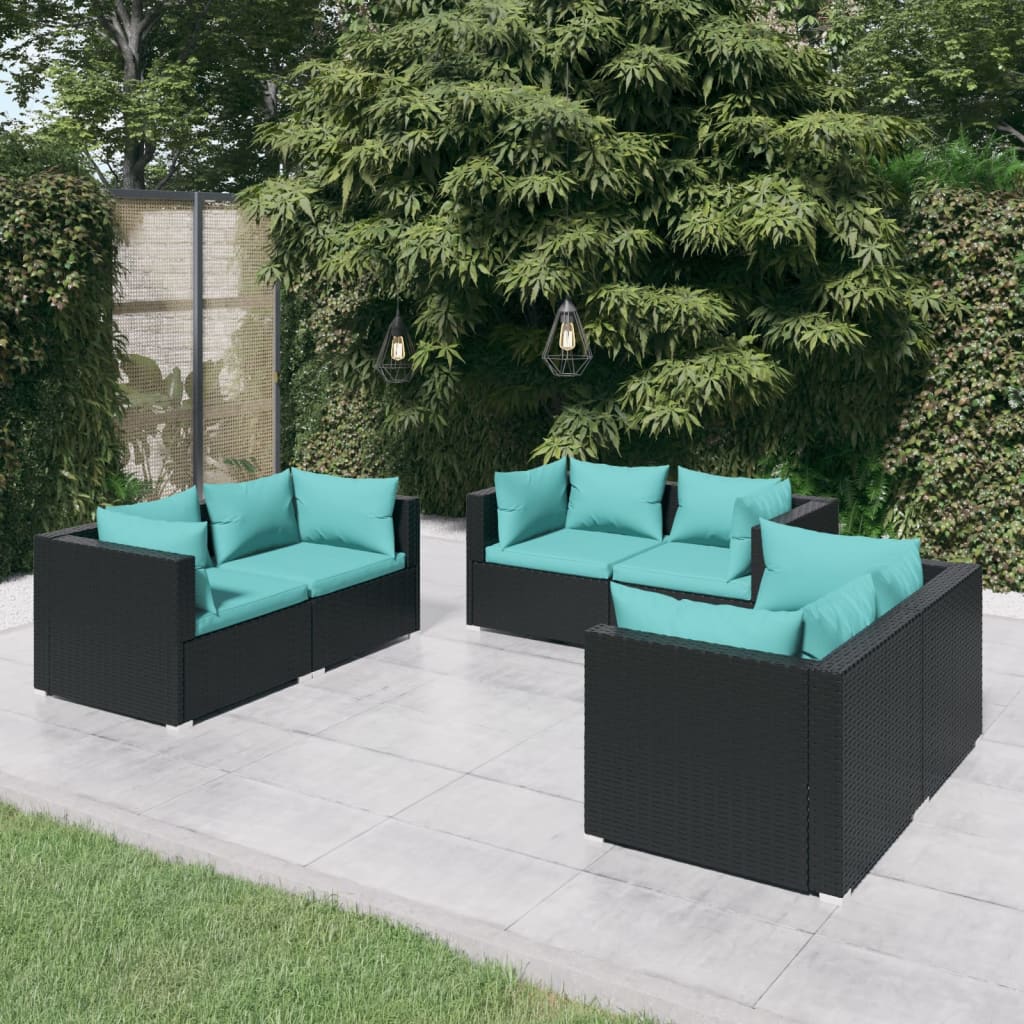 6-delige Loungeset met kussens poly rattan zwart is nu te koop bij PeponiXL, paradijselijk wonen!