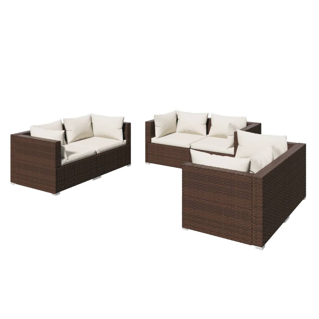 6-delige Loungeset met kussens poly rattan bruin is nu te koop bij PeponiXL, paradijselijk wonen!