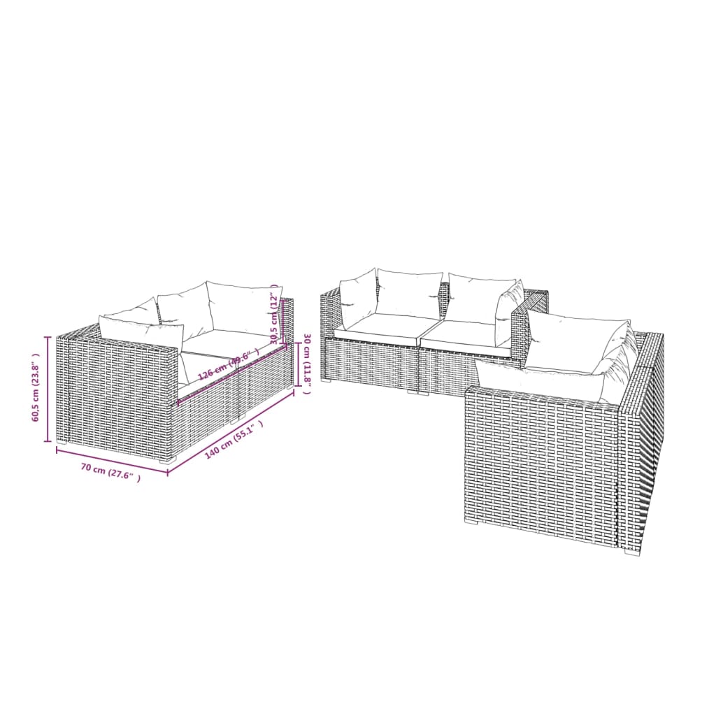 6-delige Loungeset met kussens poly rattan bruin is nu te koop bij PeponiXL, paradijselijk wonen!