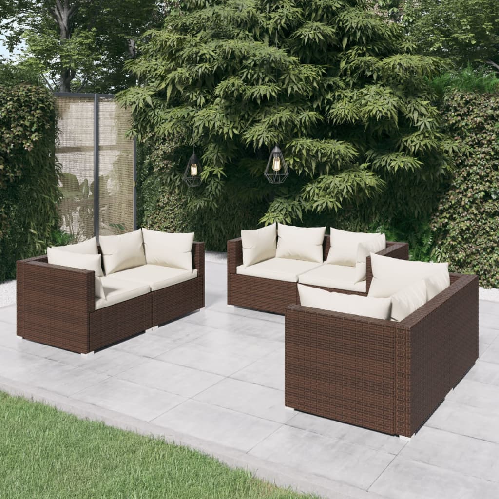 6-delige Loungeset met kussens poly rattan bruin is nu te koop bij PeponiXL, paradijselijk wonen!