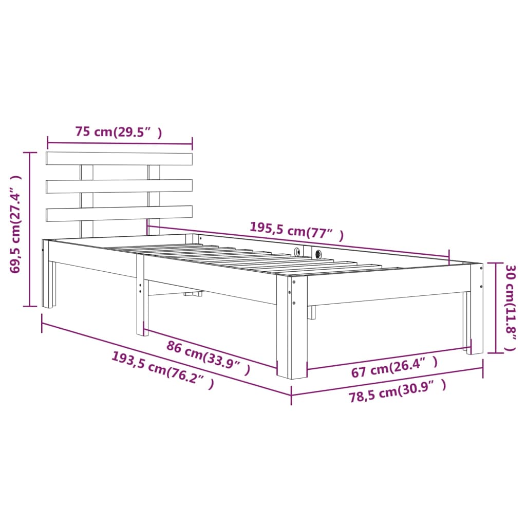 Bedframe massief hout wit 75x190 cm is nu te koop bij PeponiXL, paradijselijk wonen!
