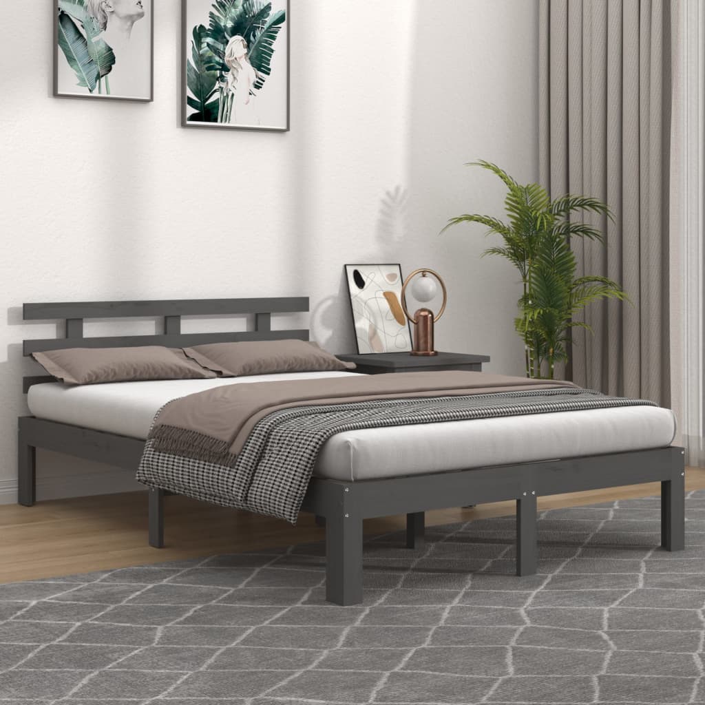Bedframe massief hout grijs 200x200 cm is nu te koop bij PeponiXL, paradijselijk wonen!