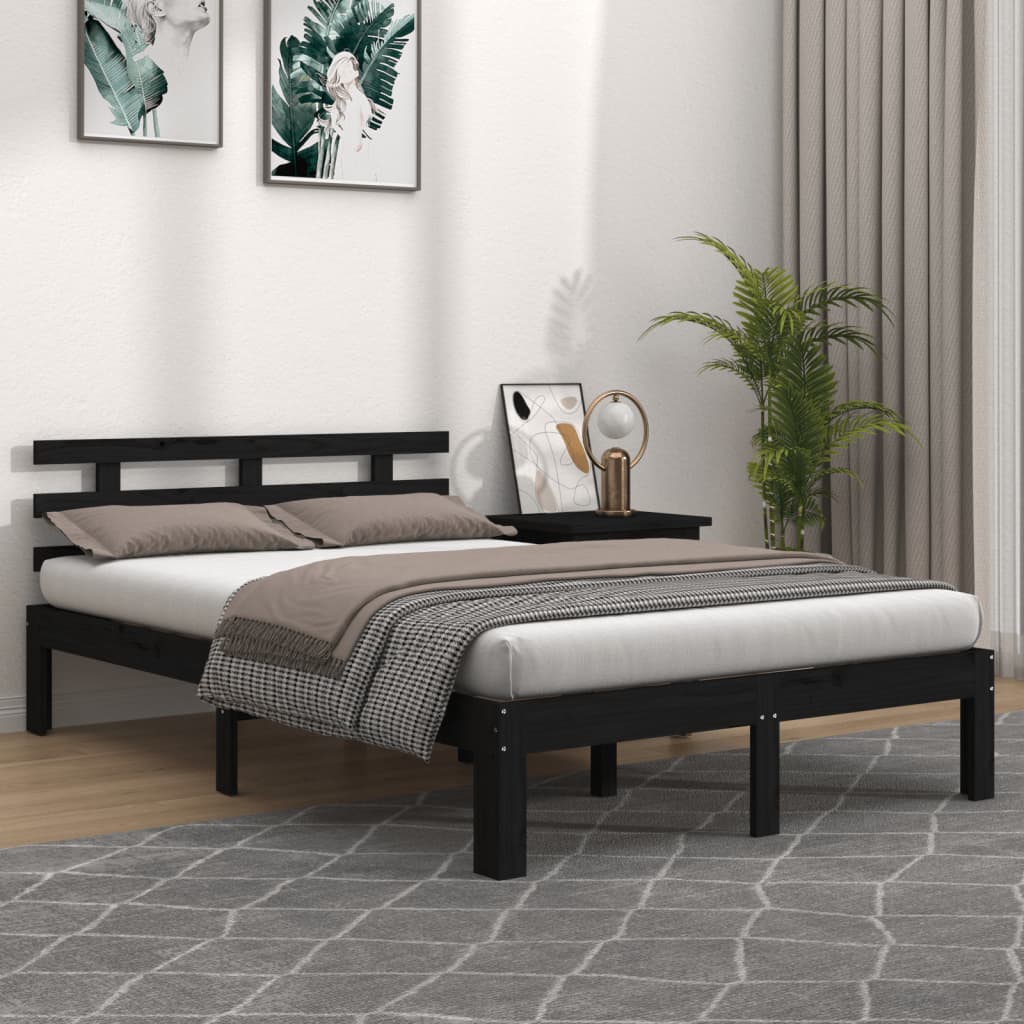 Bedframe massief hout zwart 200x200 cm is nu te koop bij PeponiXL, paradijselijk wonen!
