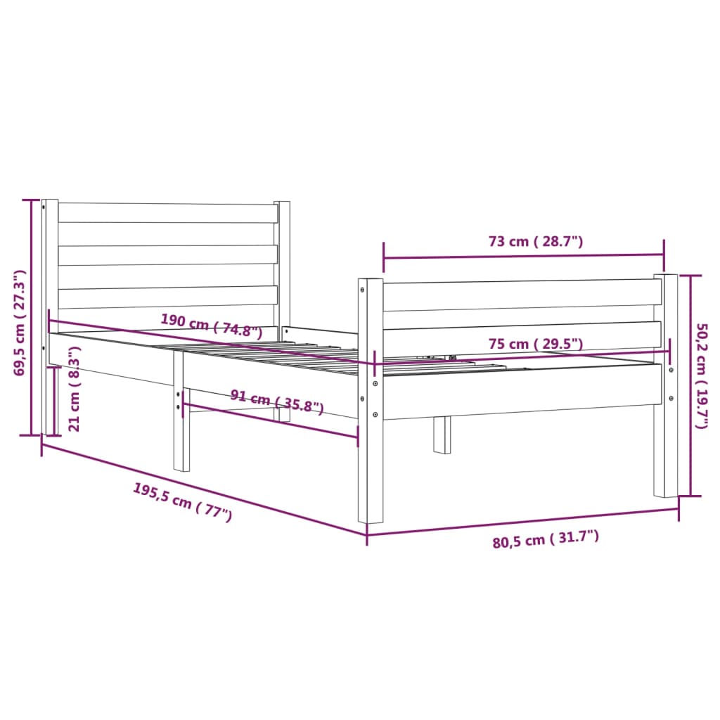 Bedframe massief hout honingbruin 75x190 cm is nu te koop bij PeponiXL, paradijselijk wonen!