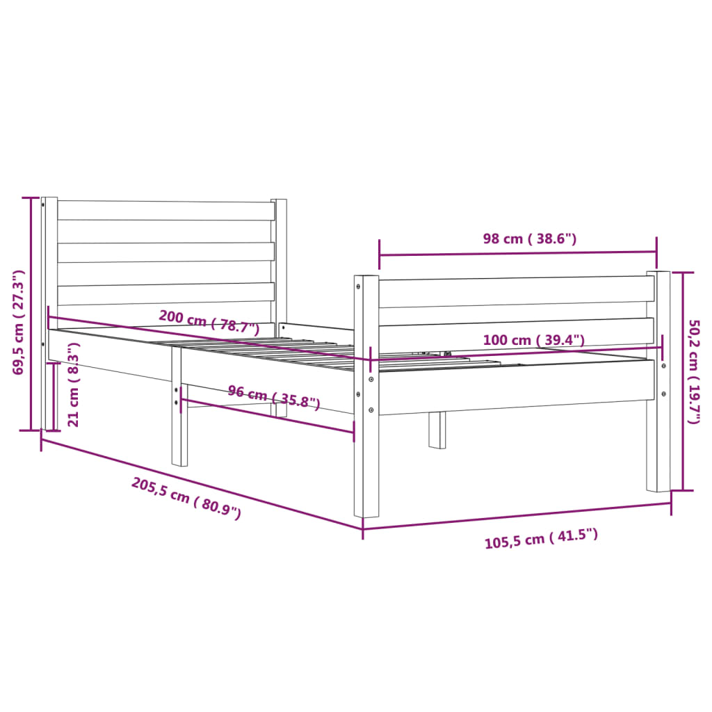 Bedframe massief hout 100x200 cm is nu te koop bij PeponiXL, paradijselijk wonen!
