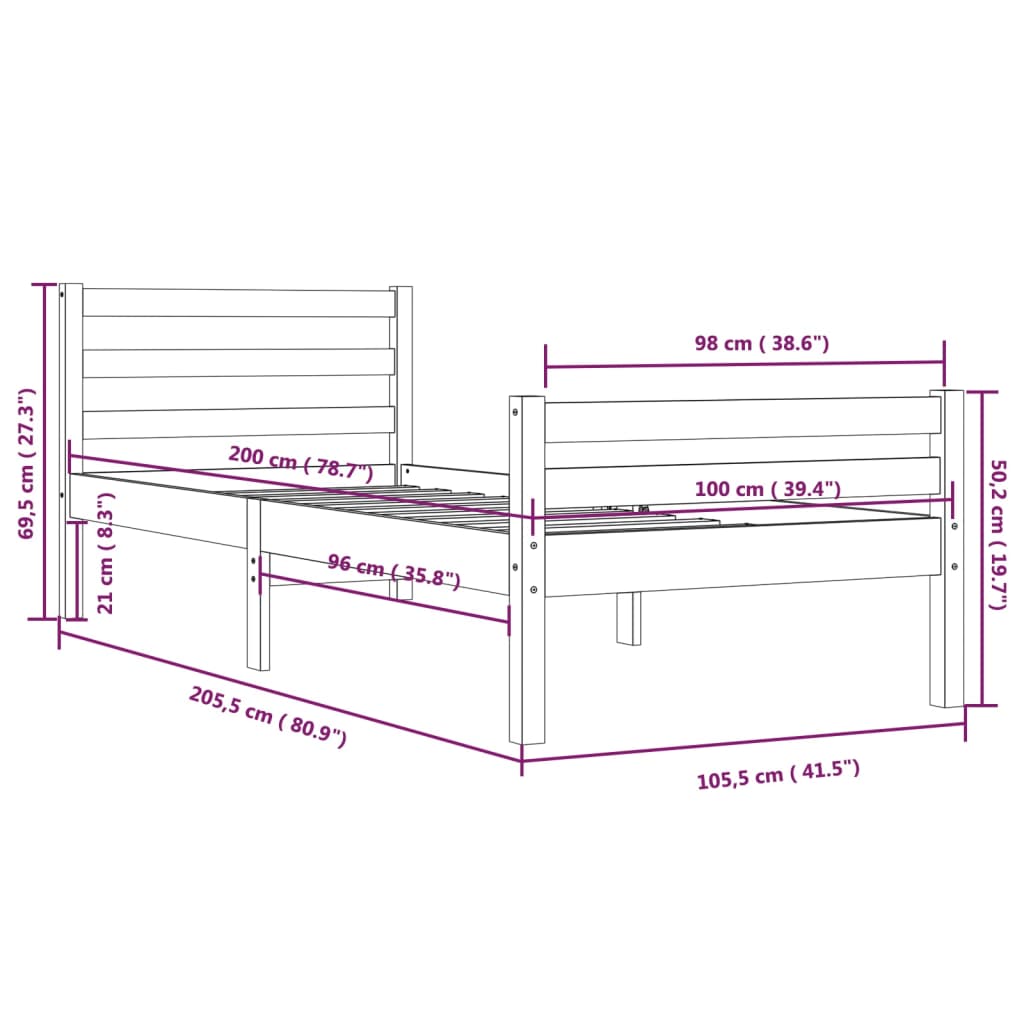 Bedframe massief hout wit 100x200 cm is nu te koop bij PeponiXL, paradijselijk wonen!