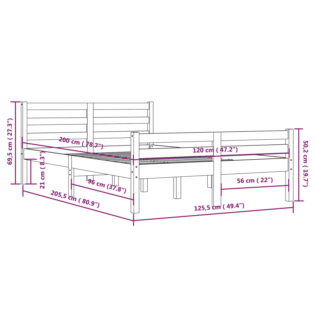 Bedframe massief hout grijs 120x200 cm is nu te koop bij PeponiXL, paradijselijk wonen!