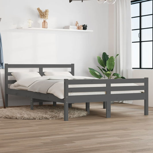 Bedframe massief hout grijs 150x200 cm is nu te koop bij PeponiXL, paradijselijk wonen!