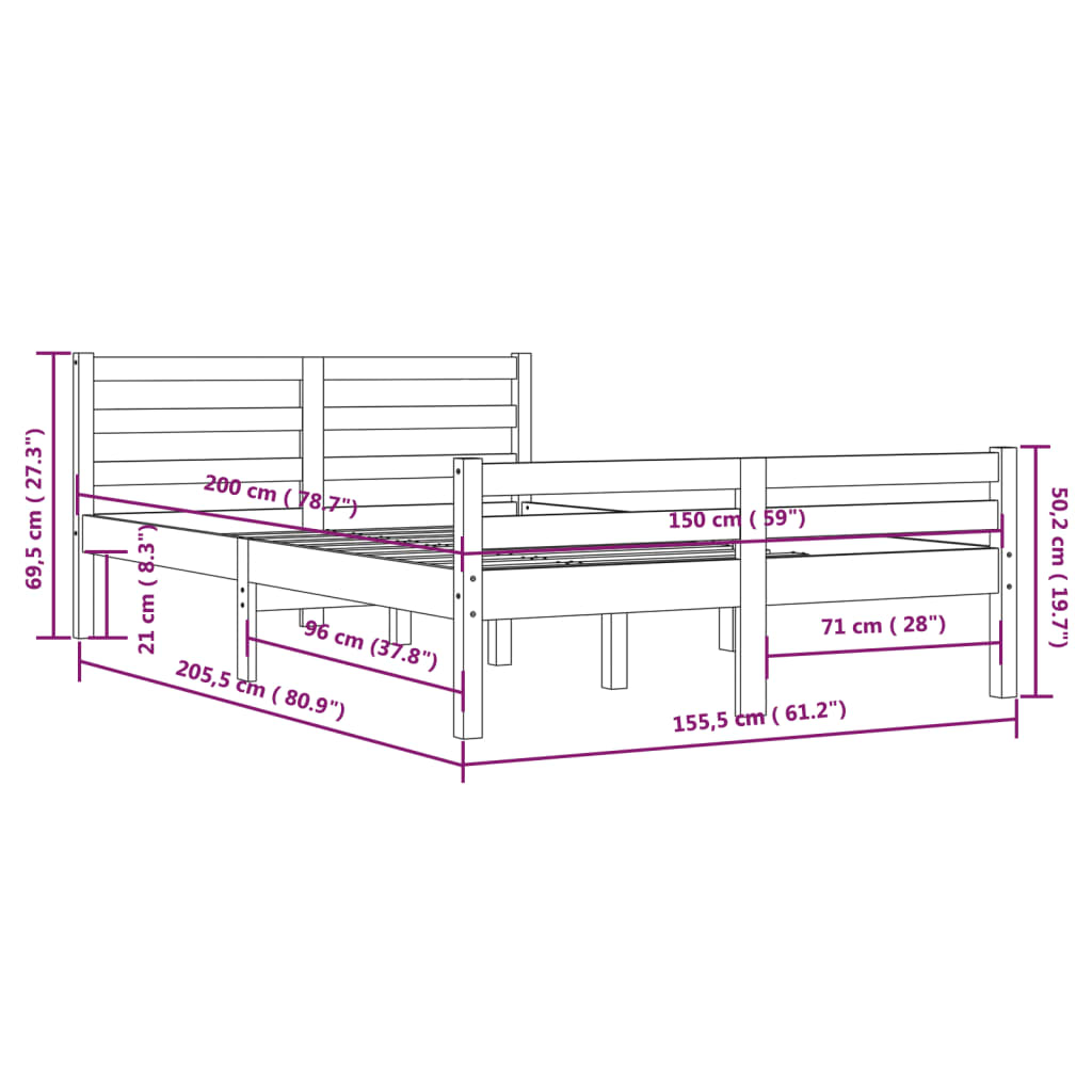 Bedframe massief hout honingbruin 150x200 cm is nu te koop bij PeponiXL, paradijselijk wonen!