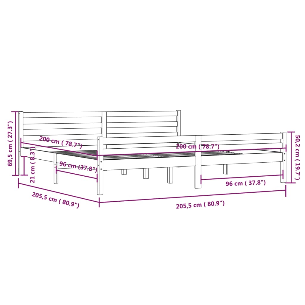 Bedframe massief hout zwart 200x200 cm is nu te koop bij PeponiXL, paradijselijk wonen!