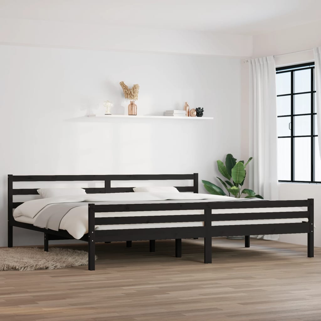 Bedframe massief hout zwart 200x200 cm is nu te koop bij PeponiXL, paradijselijk wonen!