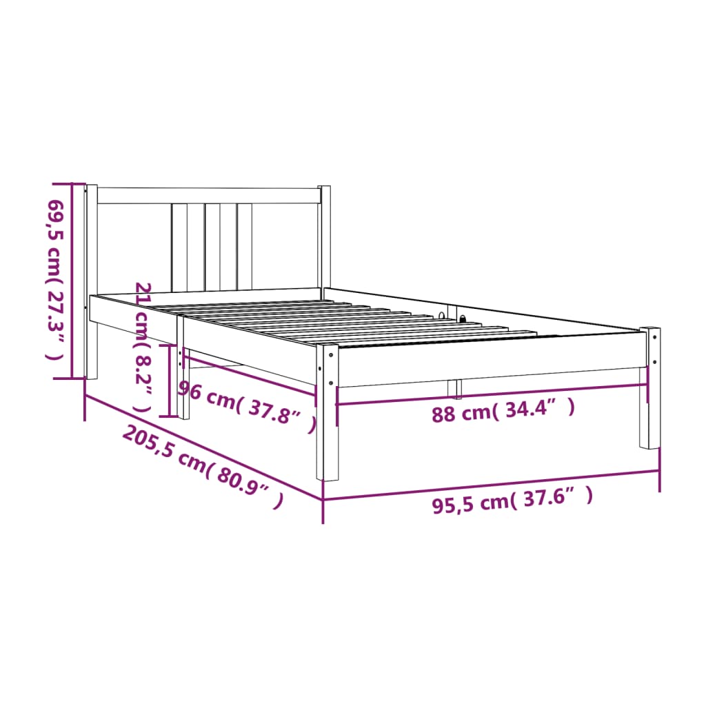 Bedframe massief hout honingbruin 90x200 cm is nu te koop bij PeponiXL, paradijselijk wonen!