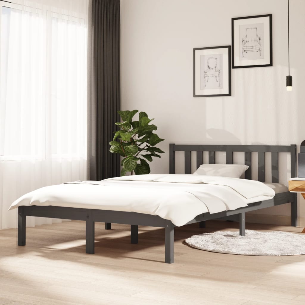 Bedframe massief hout grijs 120x200 cm is nu te koop bij PeponiXL, paradijselijk wonen!