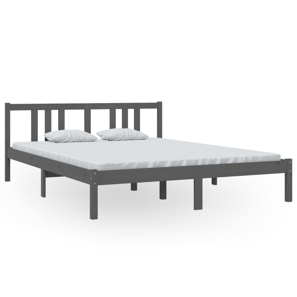 Bedframe massief hout grijs 150x200 cm is nu te koop bij PeponiXL, paradijselijk wonen!