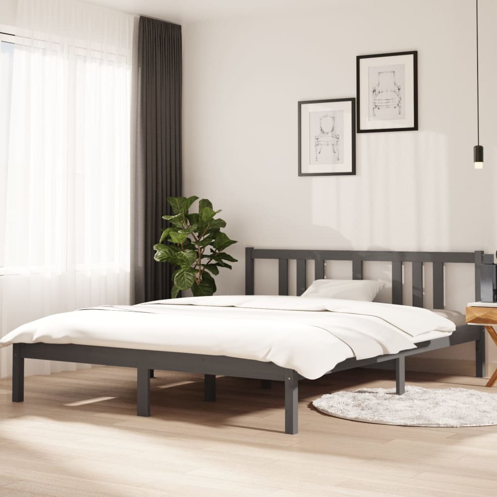 Bedframe massief hout grijs 150x200 cm is nu te koop bij PeponiXL, paradijselijk wonen!
