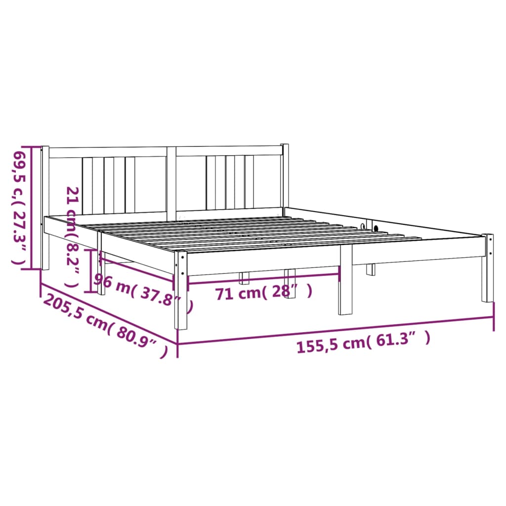 Bedframe massief hout zwart 150x200 cm is nu te koop bij PeponiXL, paradijselijk wonen!