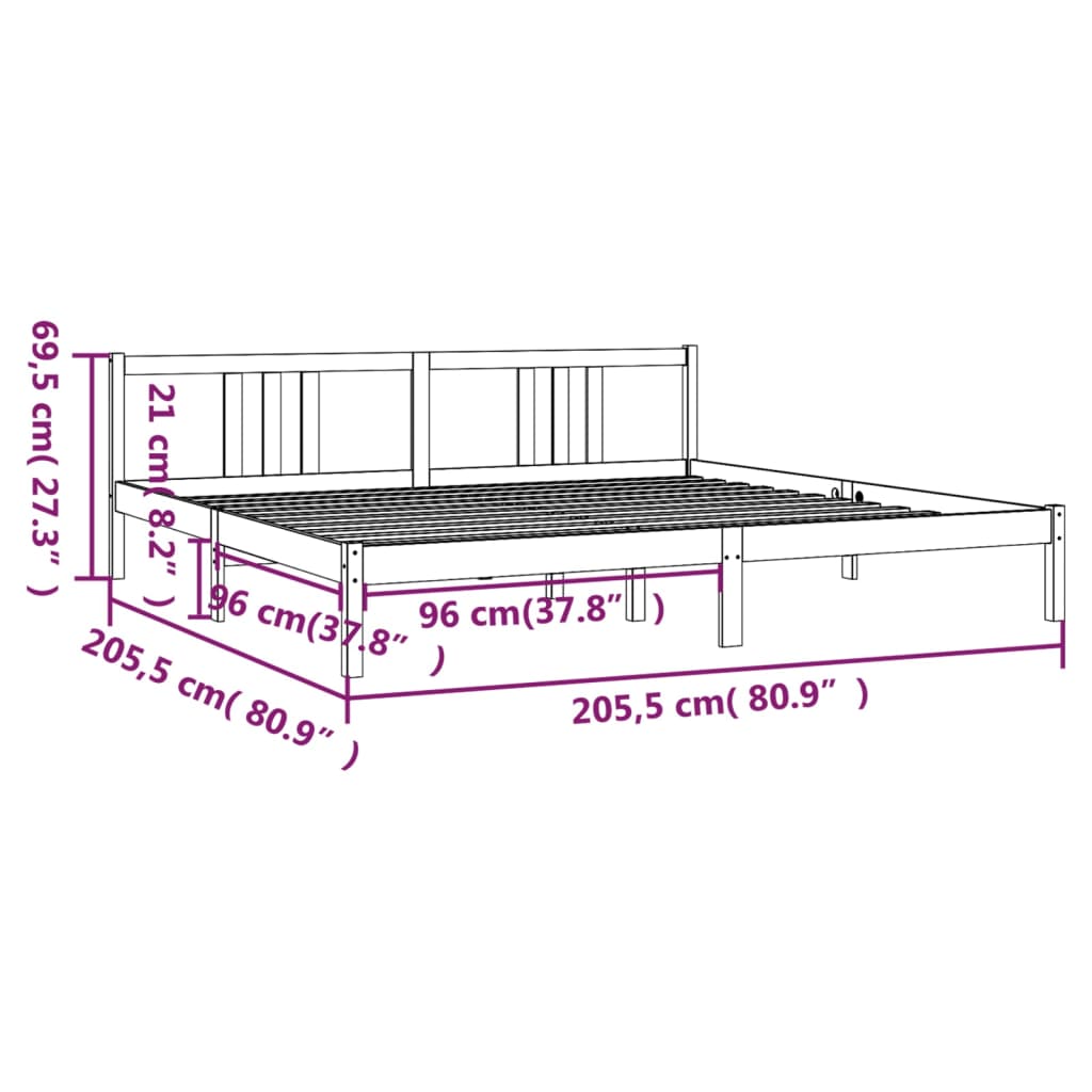 Bedframe massief hout grijs 200x200 cm is nu te koop bij PeponiXL, paradijselijk wonen!