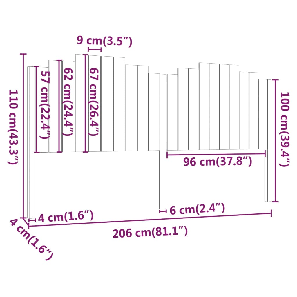 Hoofdbord 206x4x110 cm massief grenenhout zwart is nu te koop bij PeponiXL, paradijselijk wonen!