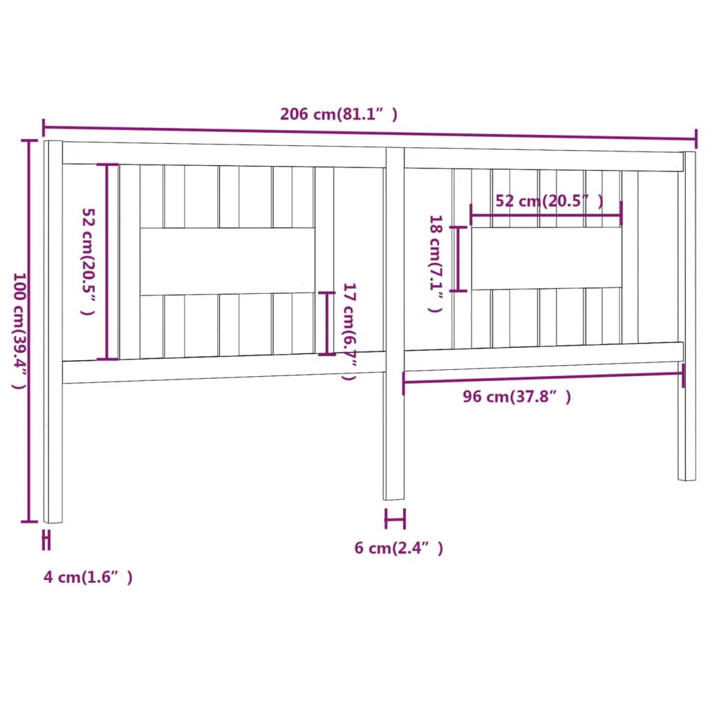 Hoofdbord 206x4x100 cm massief grenenhout grijs is nu te koop bij PeponiXL, paradijselijk wonen!