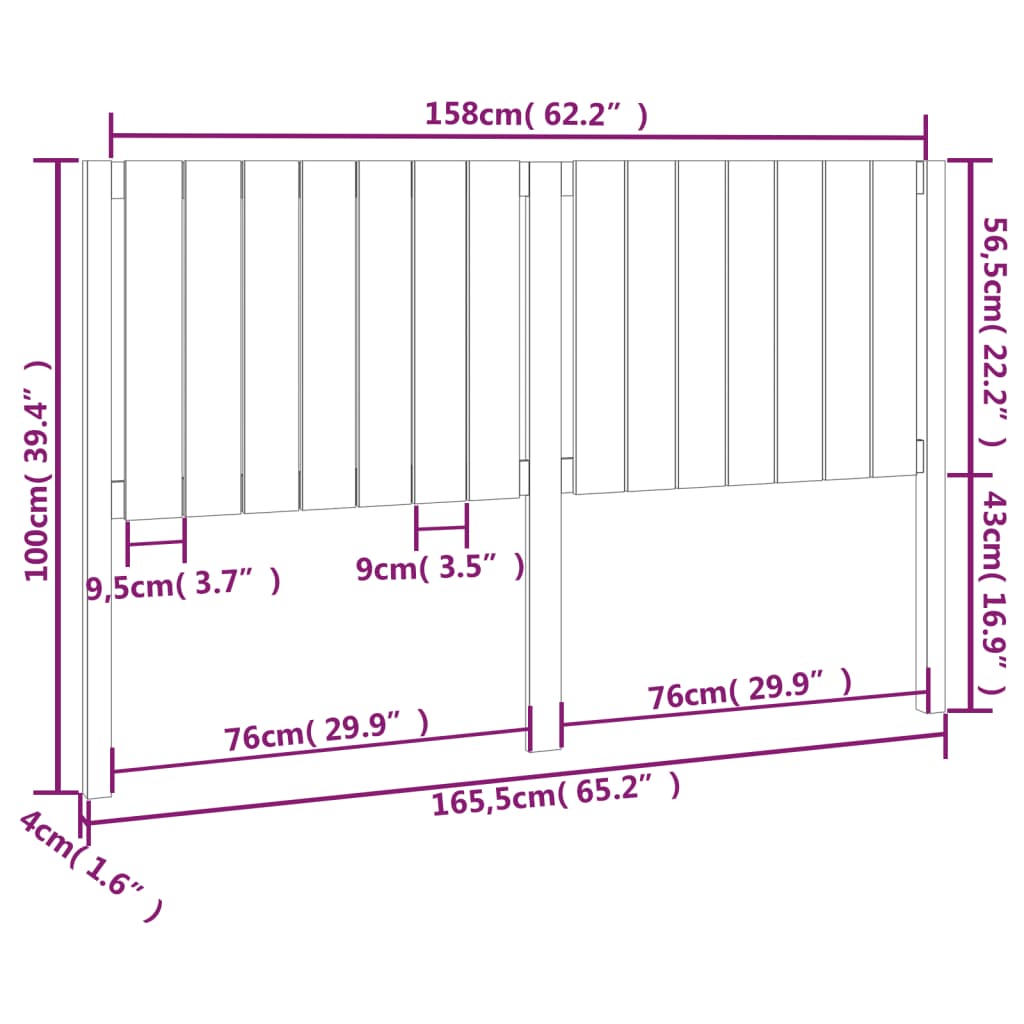 Hoofdbord 165,5x4x100 cm massief grenenhout is nu te koop bij PeponiXL, paradijselijk wonen!