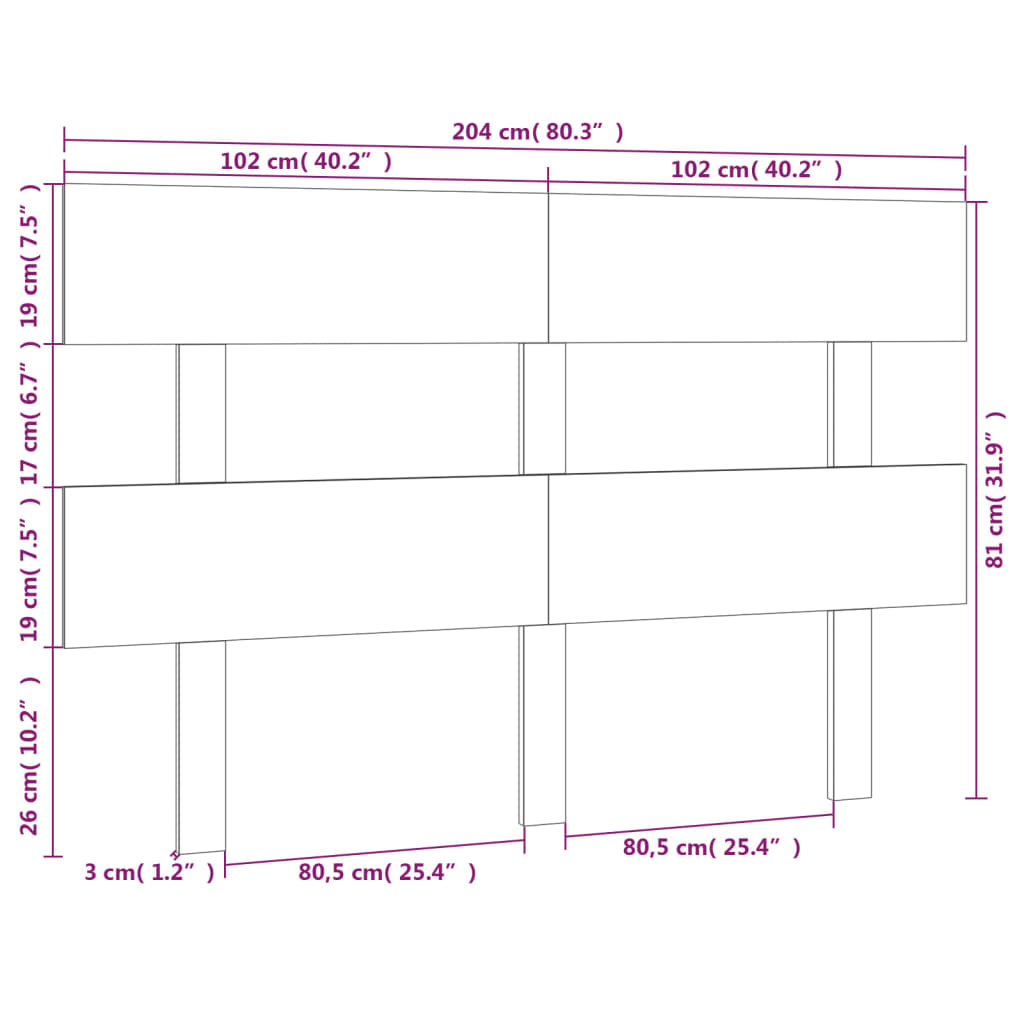 Hoofdbord 204x3x81 cm massief grenenhout is nu te koop bij PeponiXL, paradijselijk wonen!