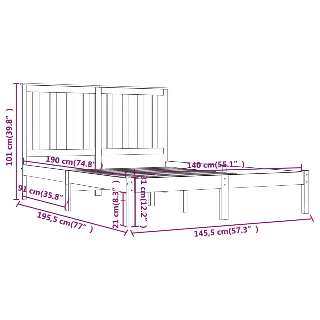 Bedframe massief grenenhout zwart 140x190 cm is nu te koop bij PeponiXL, paradijselijk wonen!