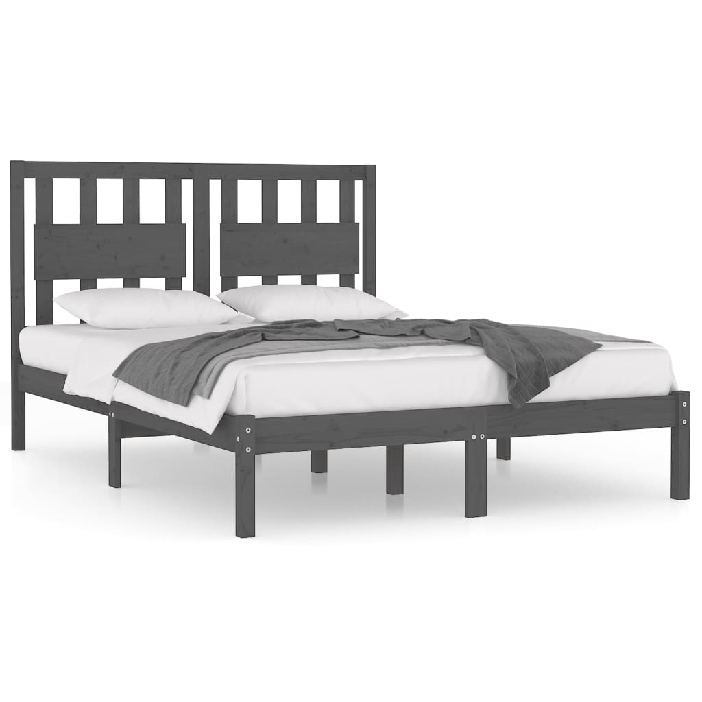 Bedframe massief grenenhout grijs 200x200 cm is nu te koop bij PeponiXL, paradijselijk wonen!