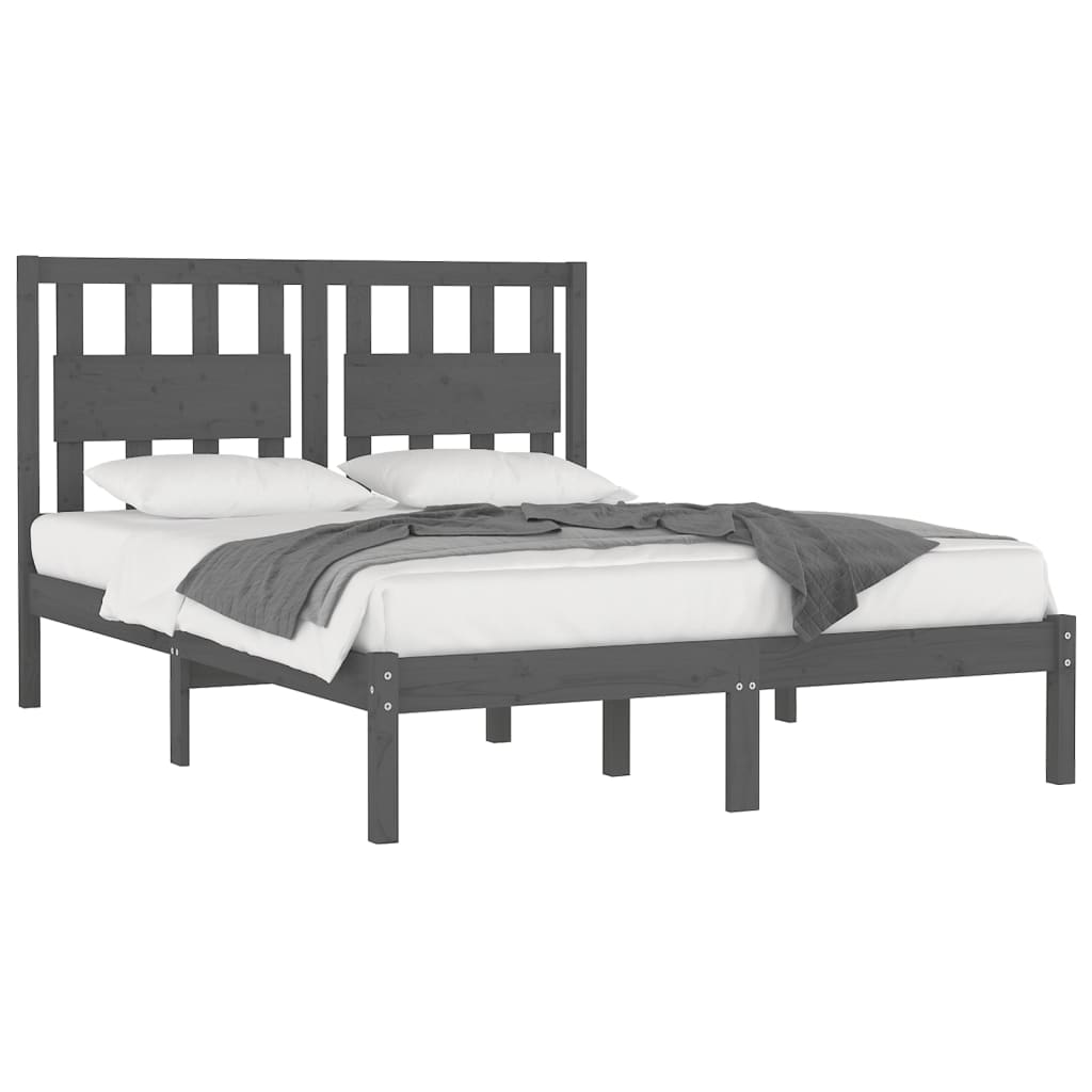 Bedframe massief grenenhout grijs 200x200 cm is nu te koop bij PeponiXL, paradijselijk wonen!