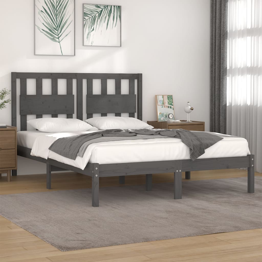 Bedframe massief grenenhout grijs 200x200 cm is nu te koop bij PeponiXL, paradijselijk wonen!