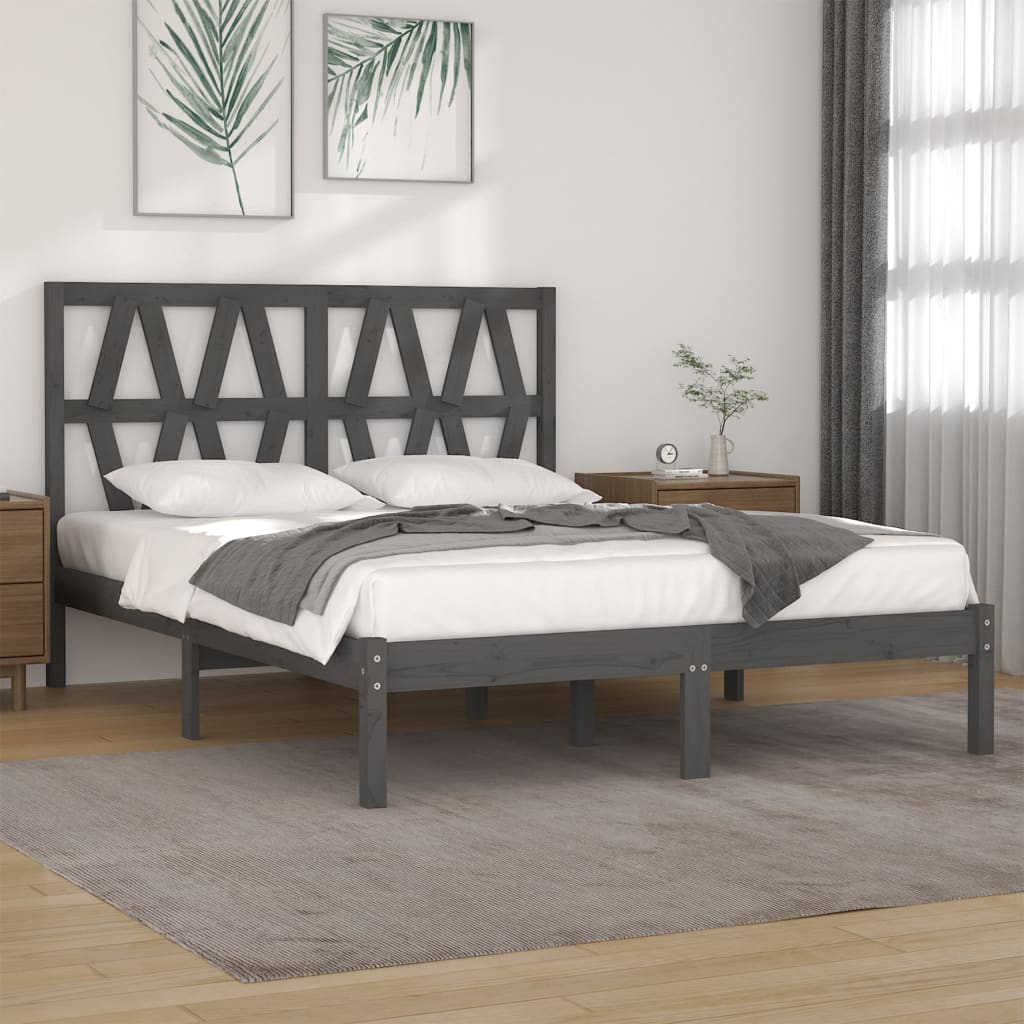 Bedframe massief grenenhout grijs 200x200 cm is nu te koop bij PeponiXL, paradijselijk wonen!