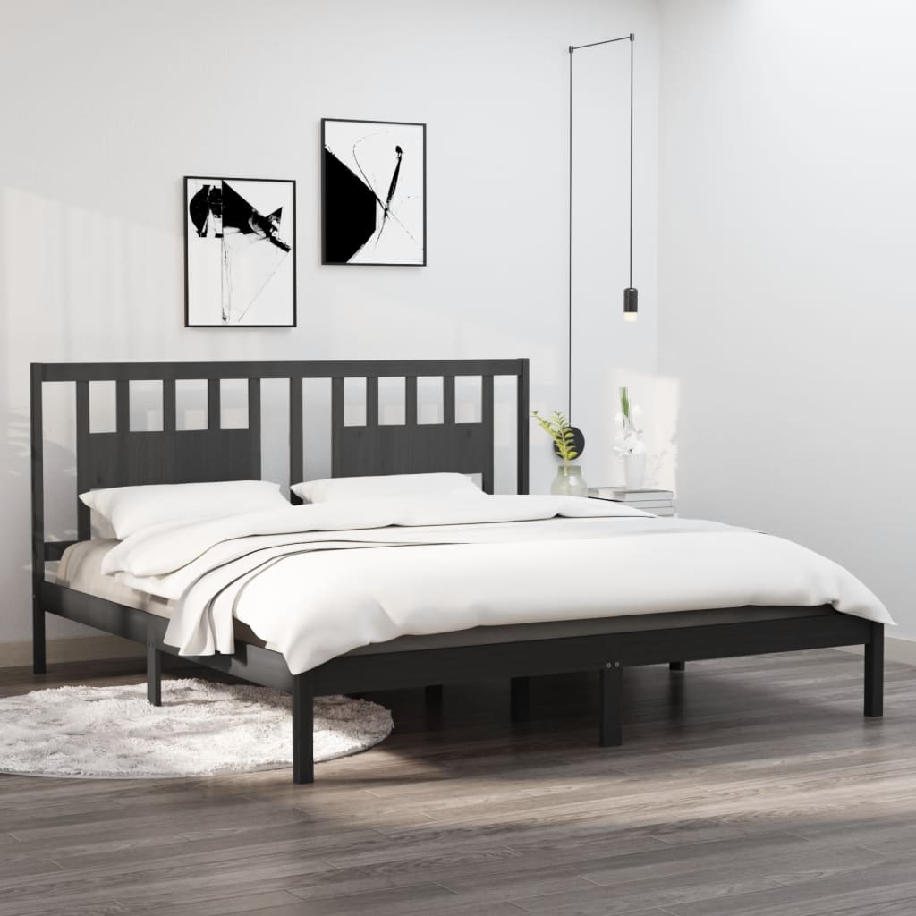 Bedframe massief grenenhout grijs 200x200 cm is nu te koop bij PeponiXL, paradijselijk wonen!