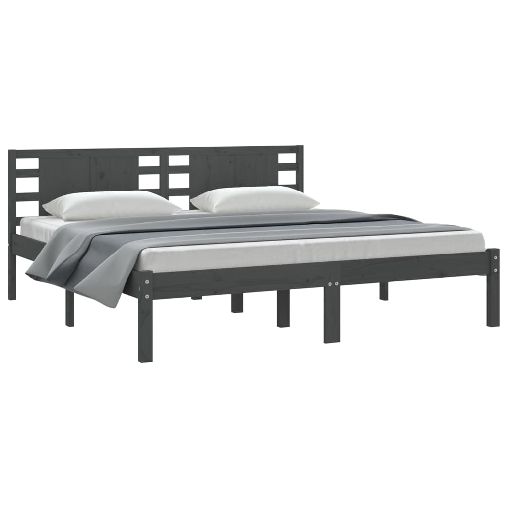Bedframe massief grenenhout grijs 200x200 cm is nu te koop bij PeponiXL, paradijselijk wonen!