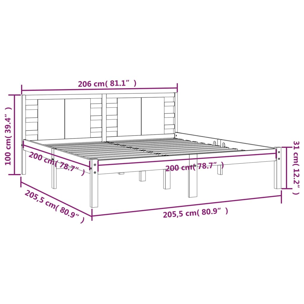 Bedframe massief grenenhout grijs 200x200 cm is nu te koop bij PeponiXL, paradijselijk wonen!