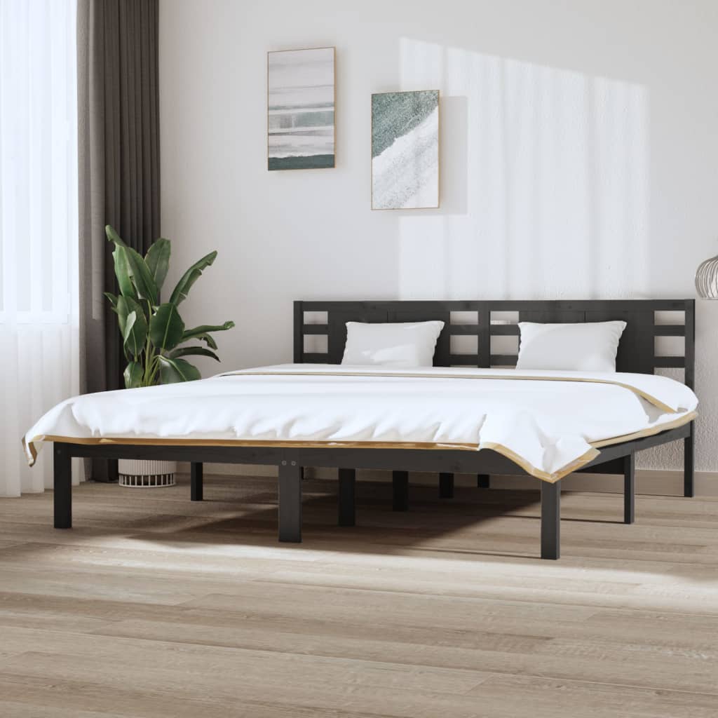 Bedframe massief grenenhout grijs 200x200 cm is nu te koop bij PeponiXL, paradijselijk wonen!