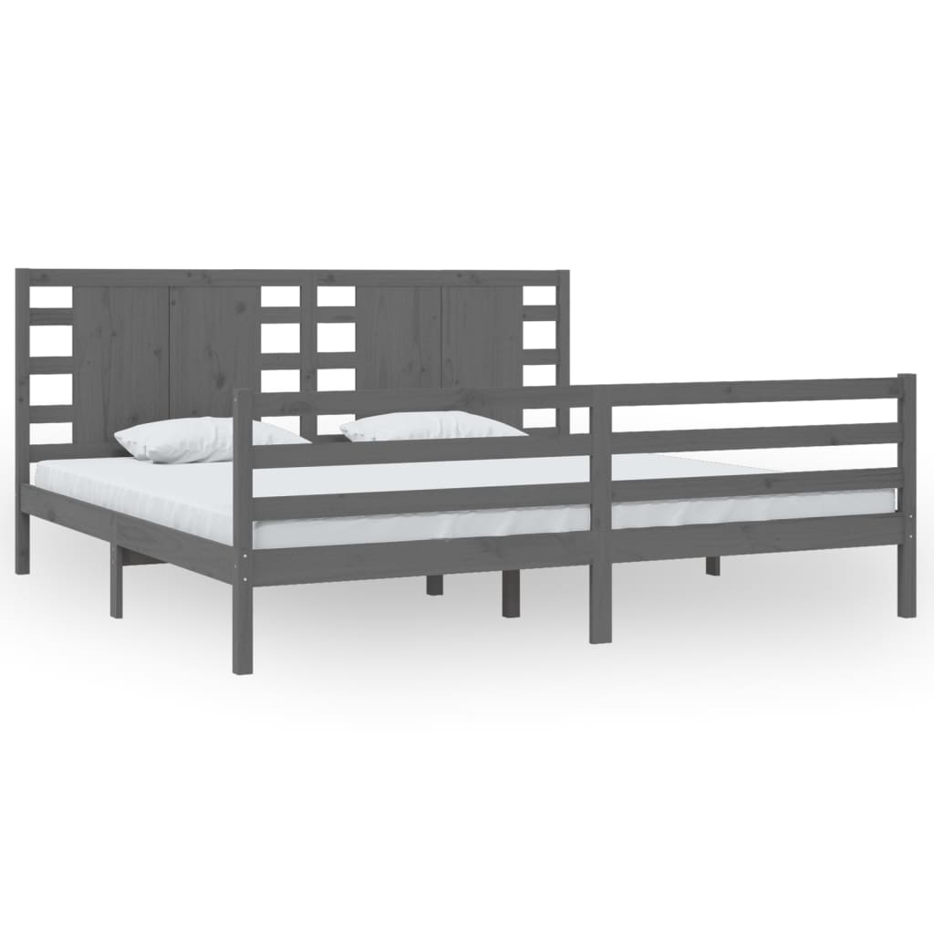Bedframe massief grenenhout grijs 200x200 cm is nu te koop bij PeponiXL, paradijselijk wonen!