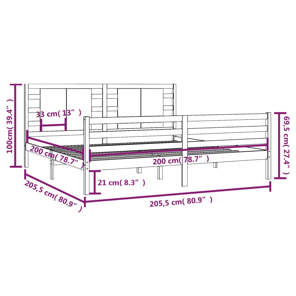 Bedframe massief grenenhout grijs 200x200 cm is nu te koop bij PeponiXL, paradijselijk wonen!