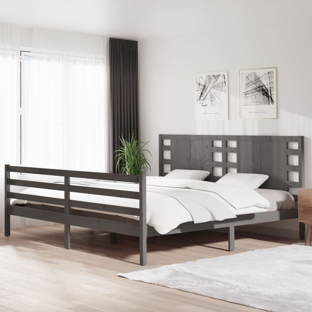 Bedframe massief grenenhout grijs 200x200 cm is nu te koop bij PeponiXL, paradijselijk wonen!