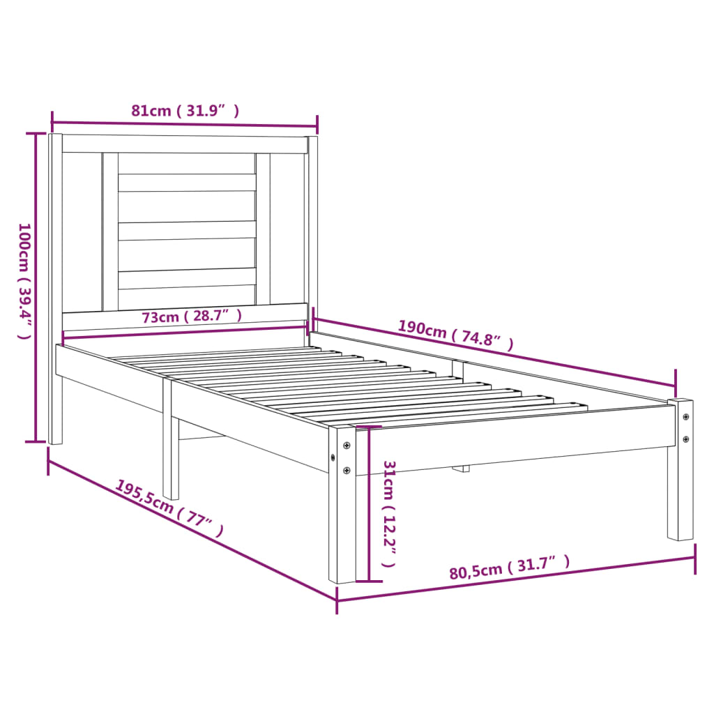Bedframe massief hout wit 75x190 cm is nu te koop bij PeponiXL, paradijselijk wonen!