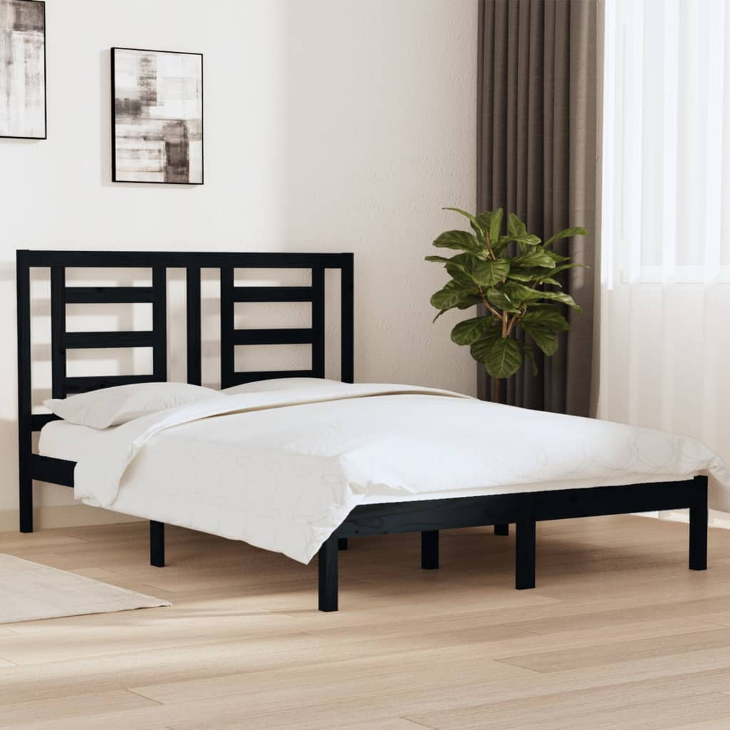 Bedframe massief grenenhout zwart 140x190 cm is nu te koop bij PeponiXL, paradijselijk wonen!