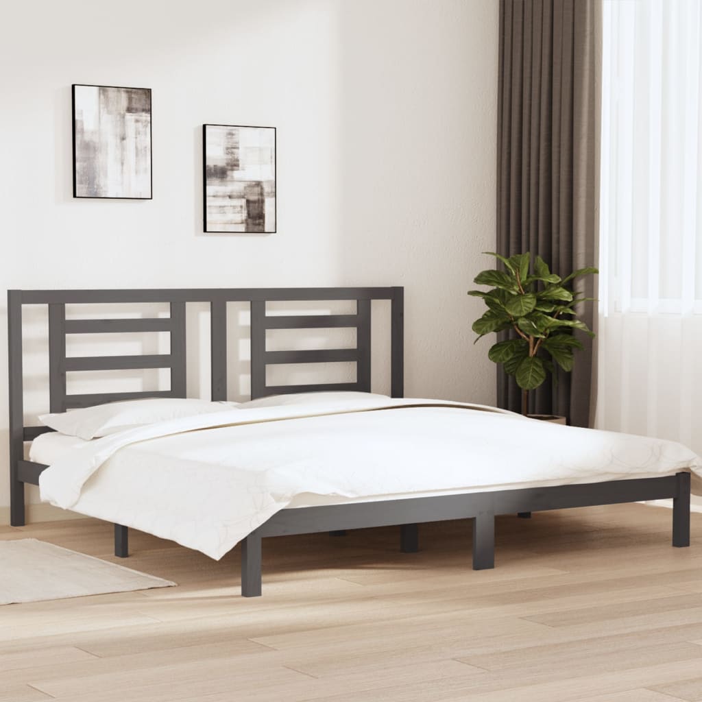 Bedframe massief grenenhout grijs 200x200 cm is nu te koop bij PeponiXL, paradijselijk wonen!