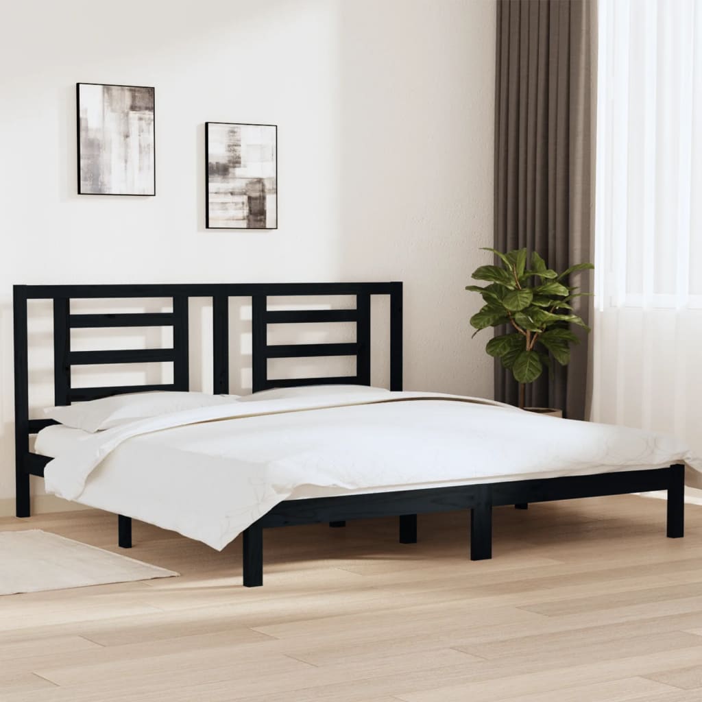 Bedframe massief grenenhout zwart 200x200 cm is nu te koop bij PeponiXL, paradijselijk wonen!