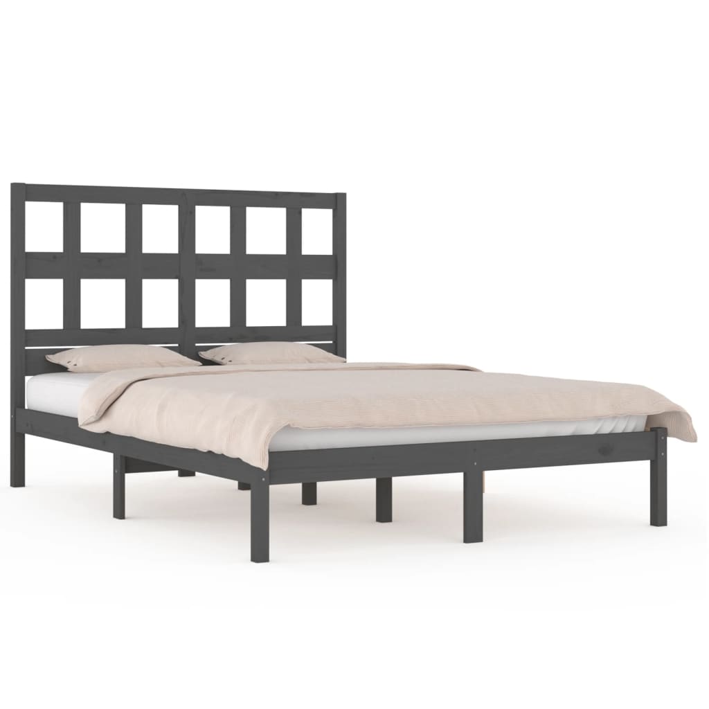 Bedframe massief grenenhout grijs 200x200 cm is nu te koop bij PeponiXL, paradijselijk wonen!