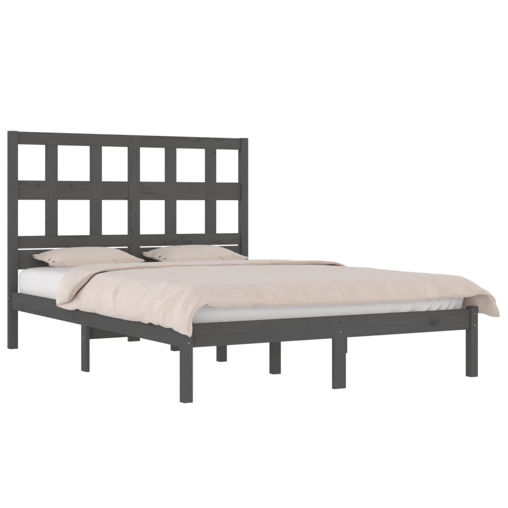 Bedframe massief grenenhout grijs 200x200 cm is nu te koop bij PeponiXL, paradijselijk wonen!