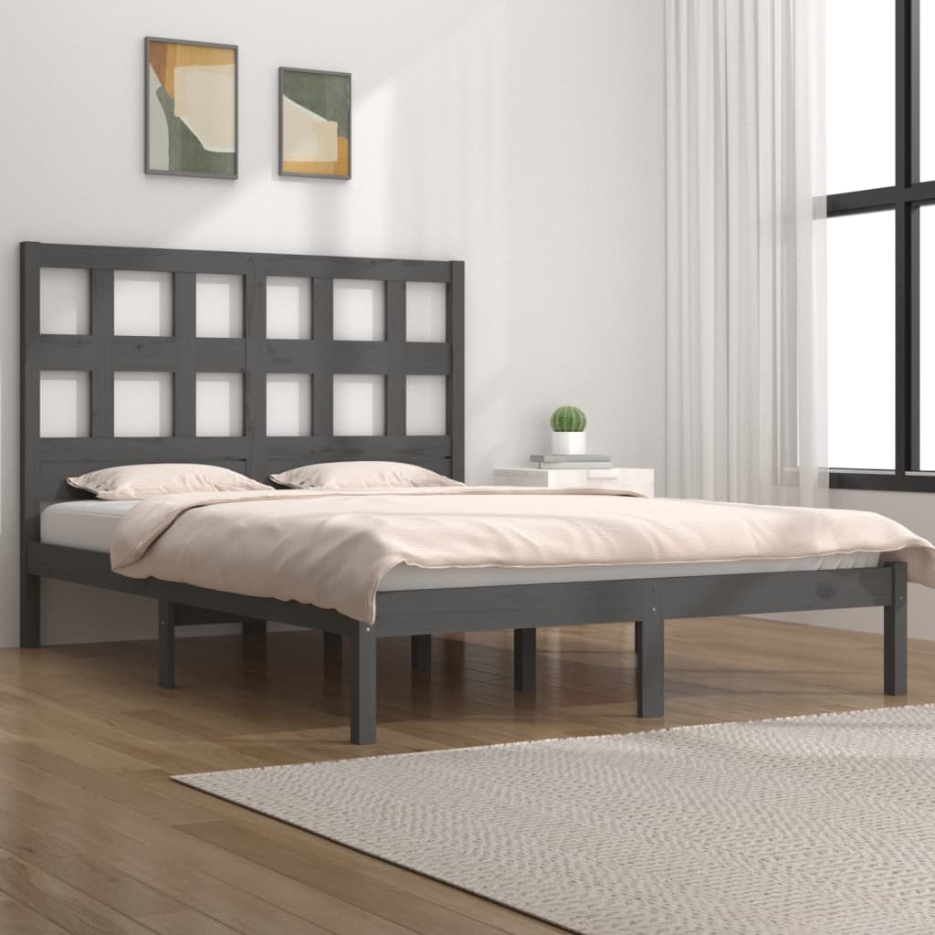 Bedframe massief grenenhout grijs 200x200 cm is nu te koop bij PeponiXL, paradijselijk wonen!