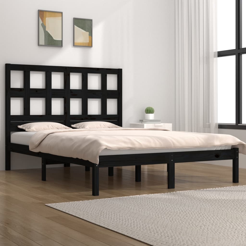 Bedframe massief grenenhout zwart 200x200 cm is nu te koop bij PeponiXL, paradijselijk wonen!